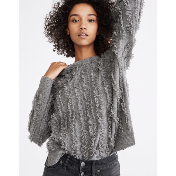 Madewell Sweaters - Madewell Gray Merino Wool Fringe Sweater M